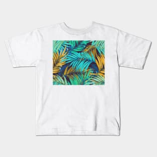 Vintage Palm Leaves acqua and yellow Kids T-Shirt